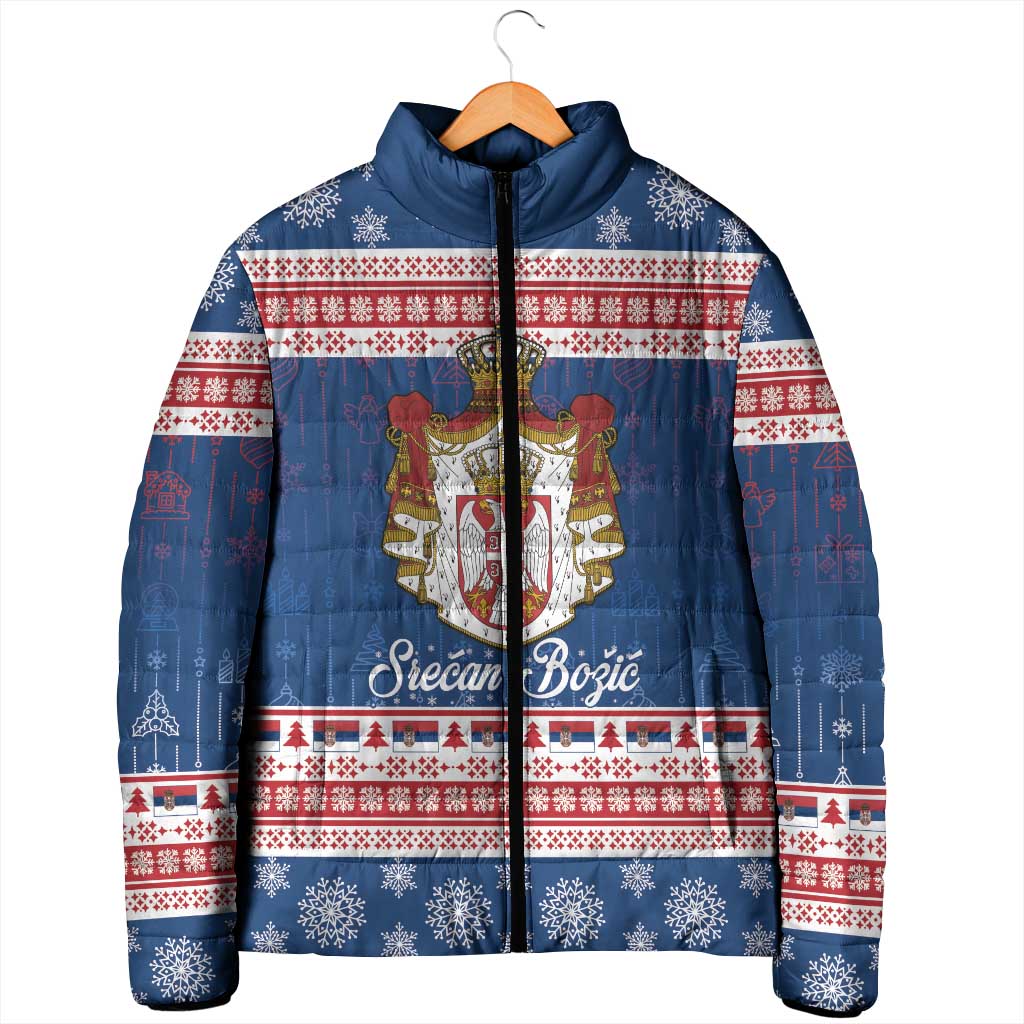 Serbia Christmas Padded Jacket Coat Of Arms Srecan Bozic - Wonder Print Shop