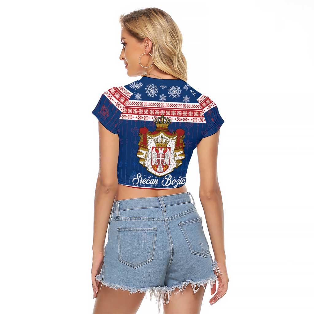 Serbia Christmas Raglan Cropped T Shirt Coat Of Arms Srecan Bozic - Wonder Print Shop