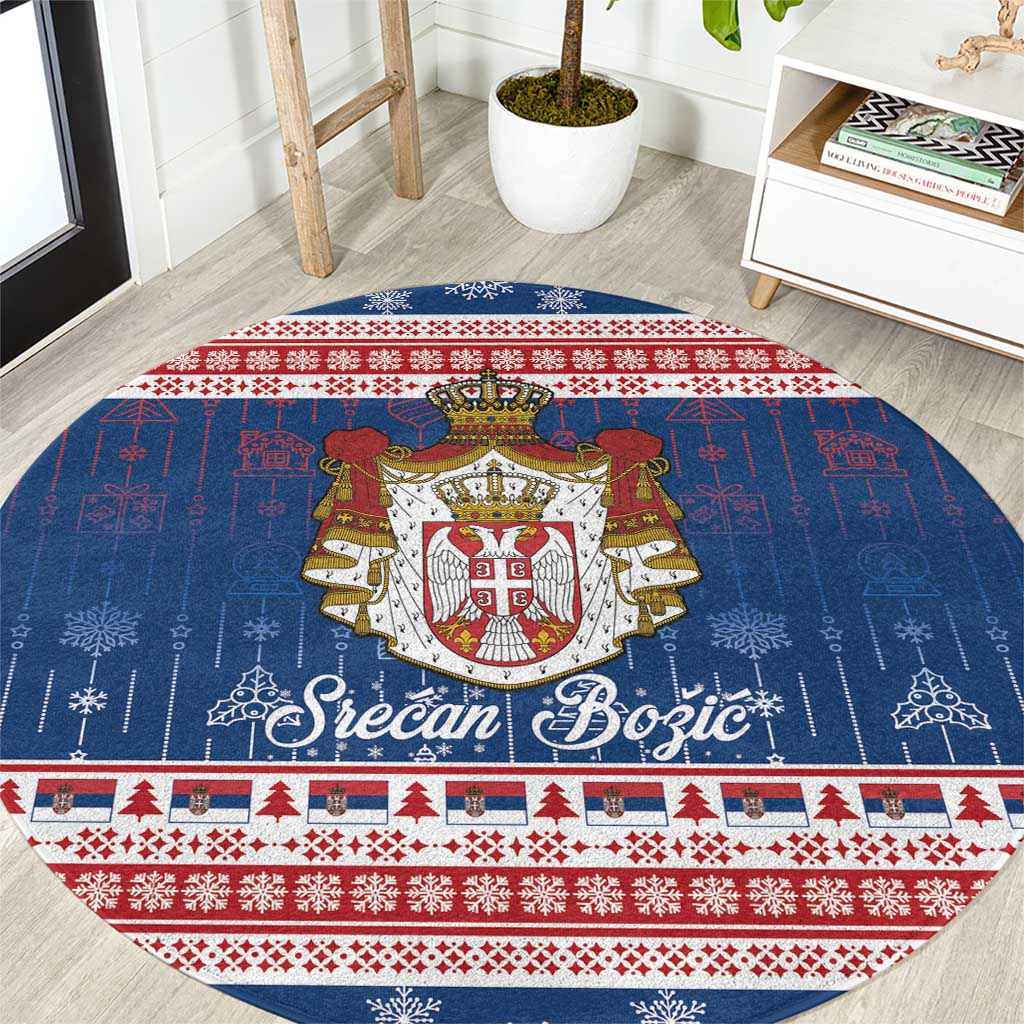 Serbia Christmas Round Carpet Coat Of Arms Srecan Bozic - Wonder Print Shop