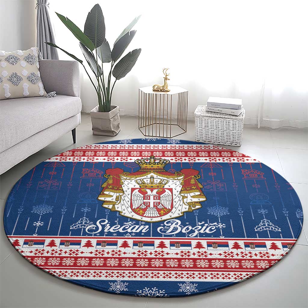 Serbia Christmas Round Carpet Coat Of Arms Srecan Bozic - Wonder Print Shop