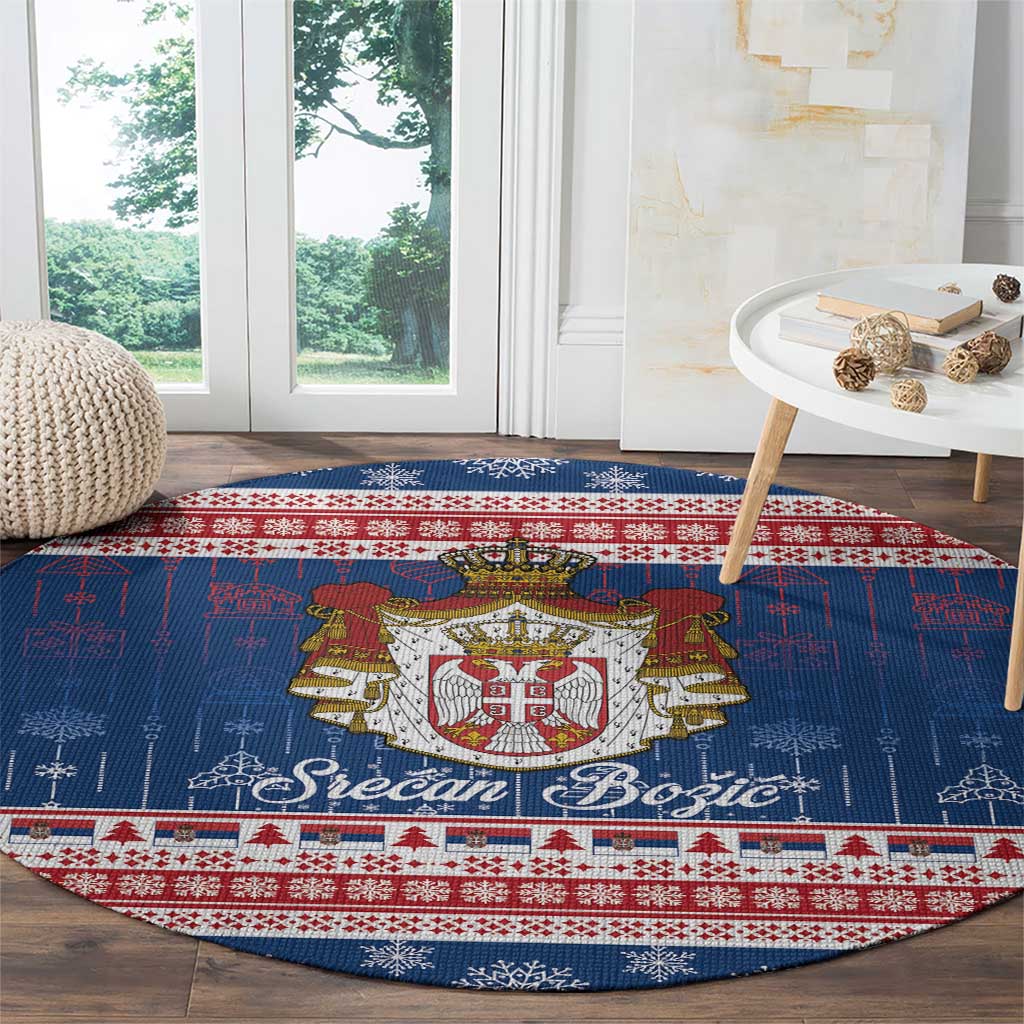 Serbia Christmas Round Carpet Coat Of Arms Srecan Bozic - Wonder Print Shop