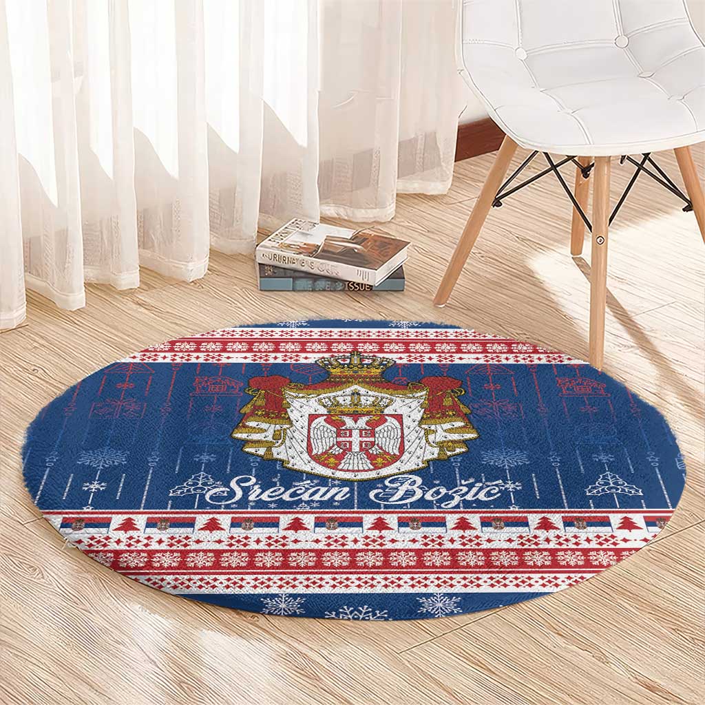 Serbia Christmas Round Carpet Coat Of Arms Srecan Bozic - Wonder Print Shop