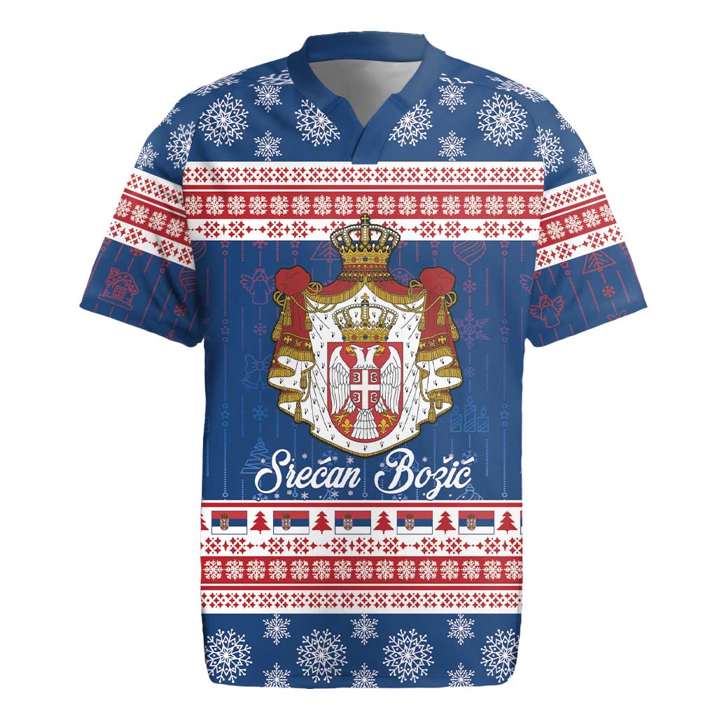 Serbia Christmas Rugby Jersey Coat Of Arms Srecan Bozic - Wonder Print Shop