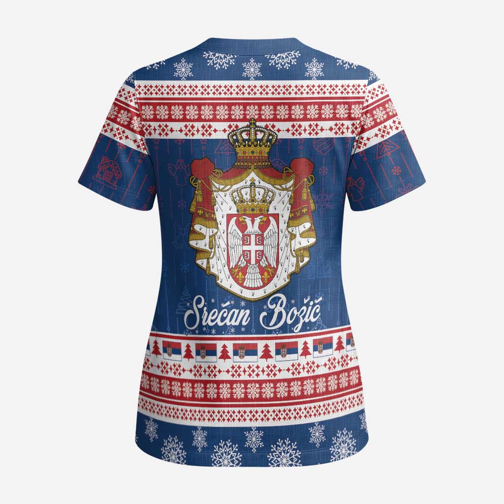Serbia Christmas Scrub Top Coat Of Arms Srecan Bozic - Wonder Print Shop