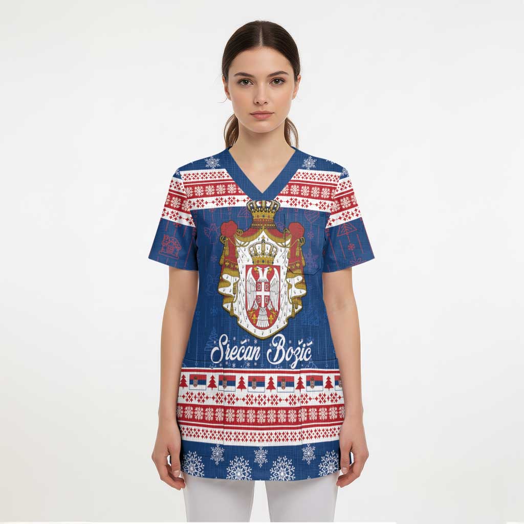 Serbia Christmas Scrub Top Coat Of Arms Srecan Bozic - Wonder Print Shop
