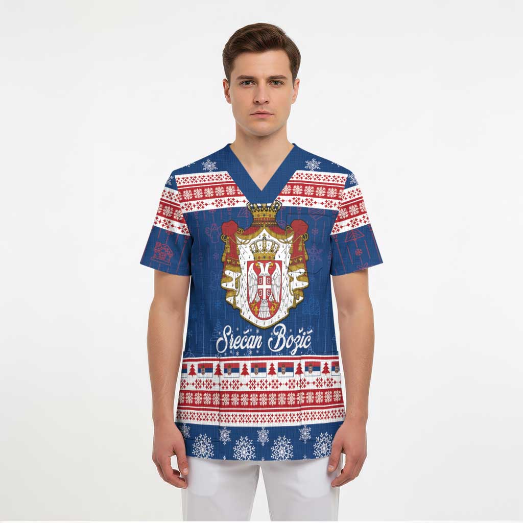 Serbia Christmas Scrub Top Coat Of Arms Srecan Bozic - Wonder Print Shop