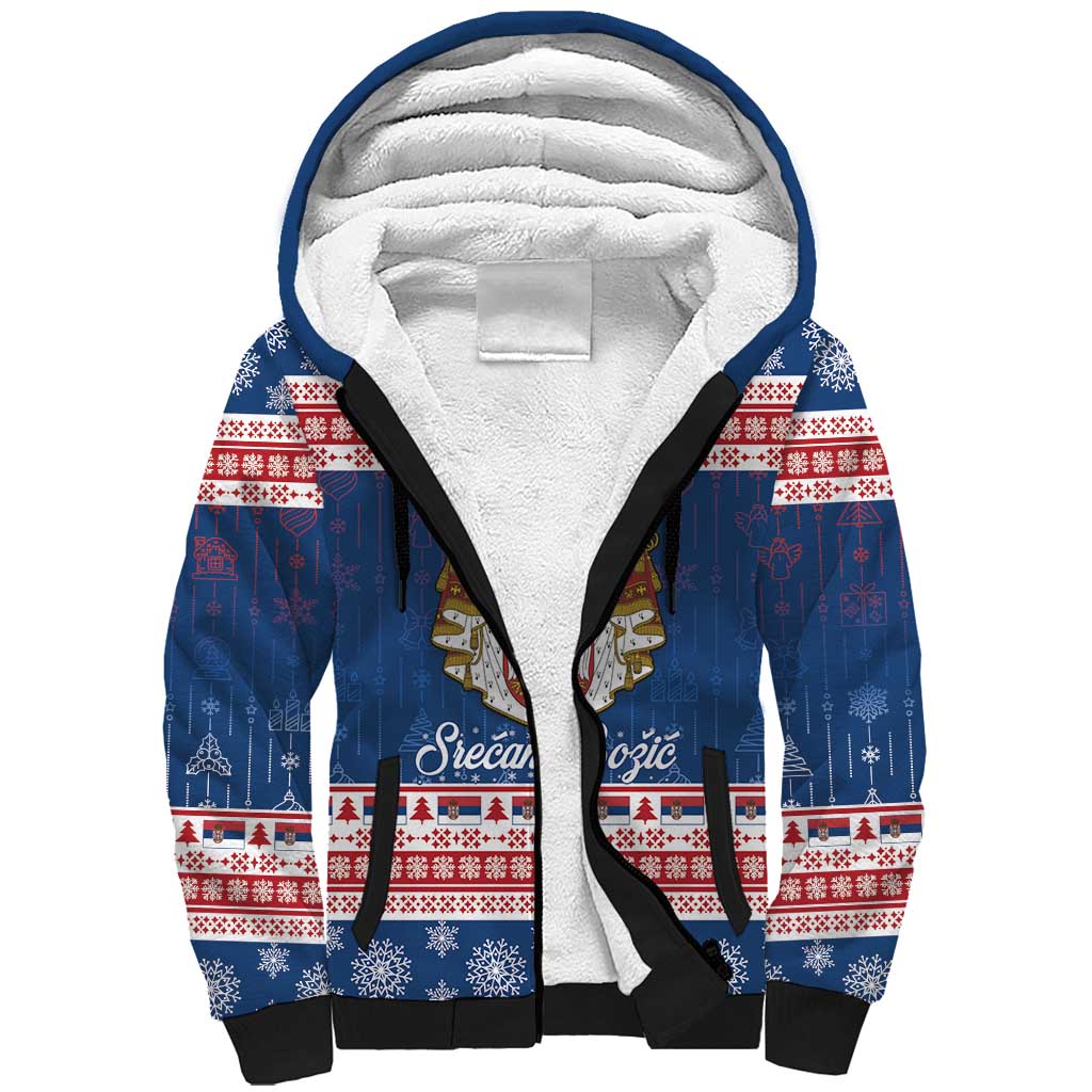 Serbia Christmas Sherpa Hoodie Coat Of Arms Srecan Bozic - Wonder Print Shop