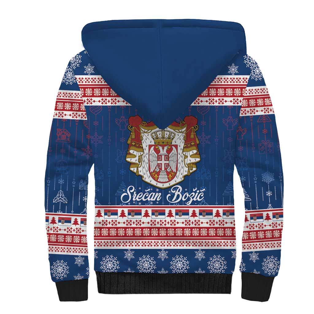 Serbia Christmas Sherpa Hoodie Coat Of Arms Srecan Bozic - Wonder Print Shop