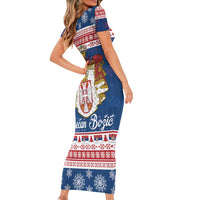 Serbia Christmas Short Sleeve Bodycon Dress Coat Of Arms Srecan Bozic - Wonder Print Shop