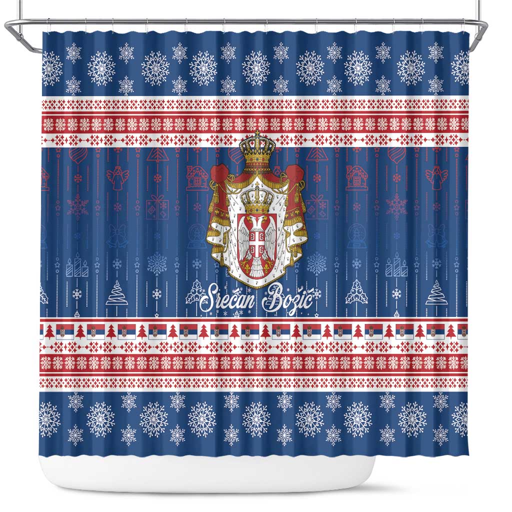 Serbia Christmas Shower Curtain Coat Of Arms Srecan Bozic - Wonder Print Shop