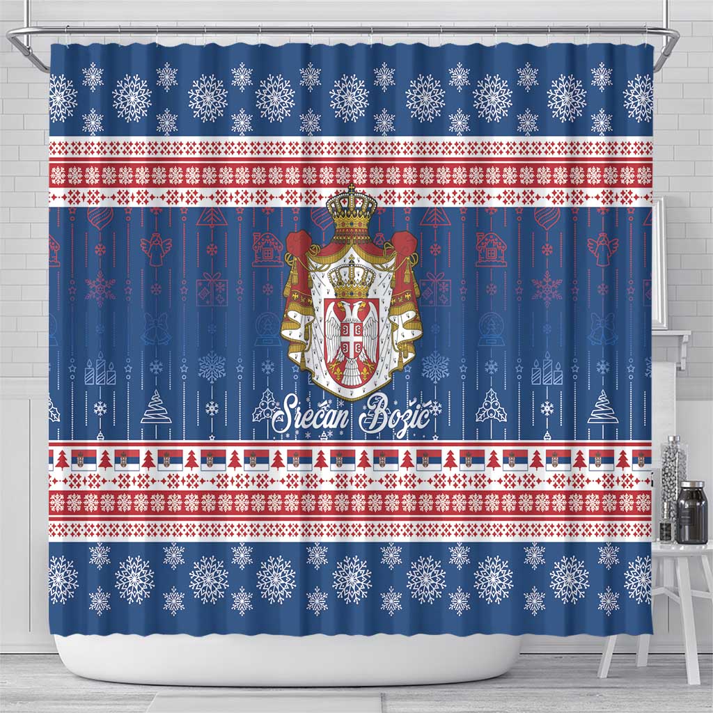 Serbia Christmas Shower Curtain Coat Of Arms Srecan Bozic - Wonder Print Shop