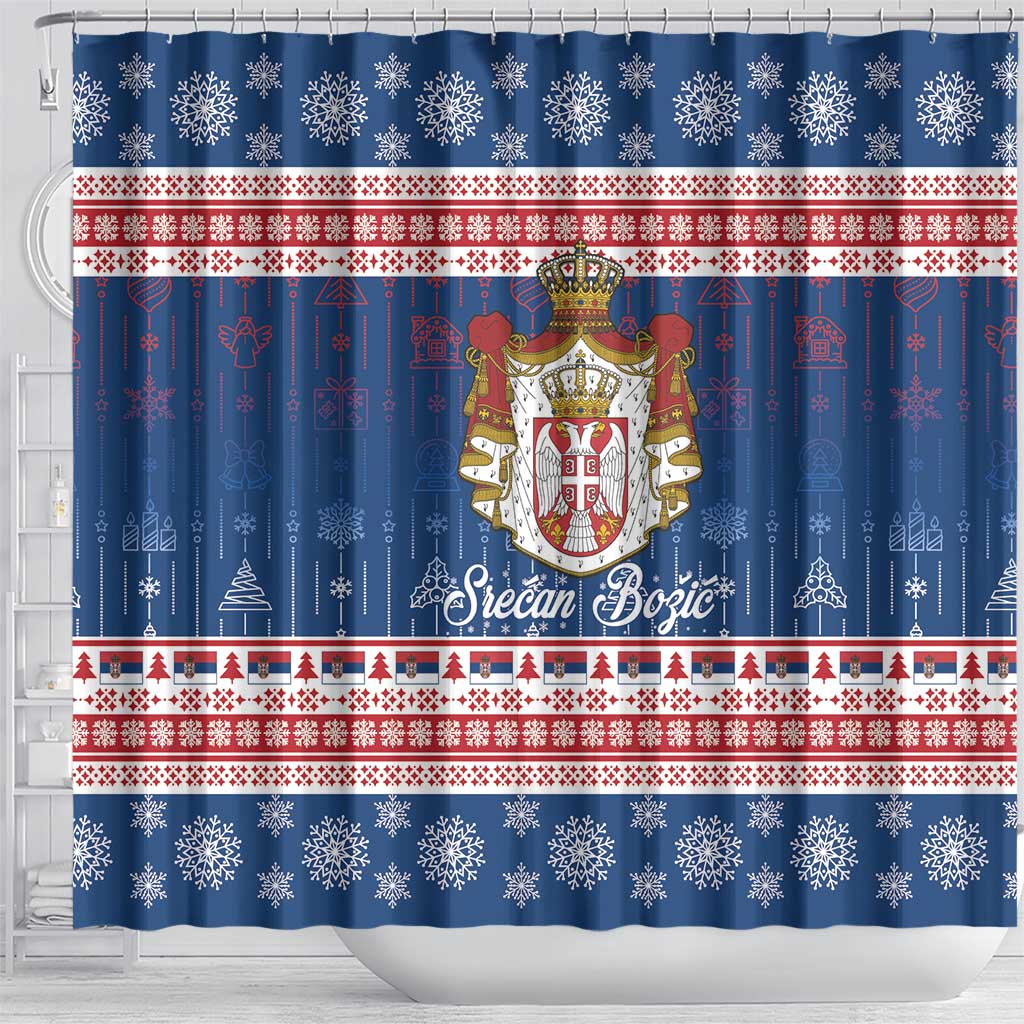 Serbia Christmas Shower Curtain Coat Of Arms Srecan Bozic - Wonder Print Shop