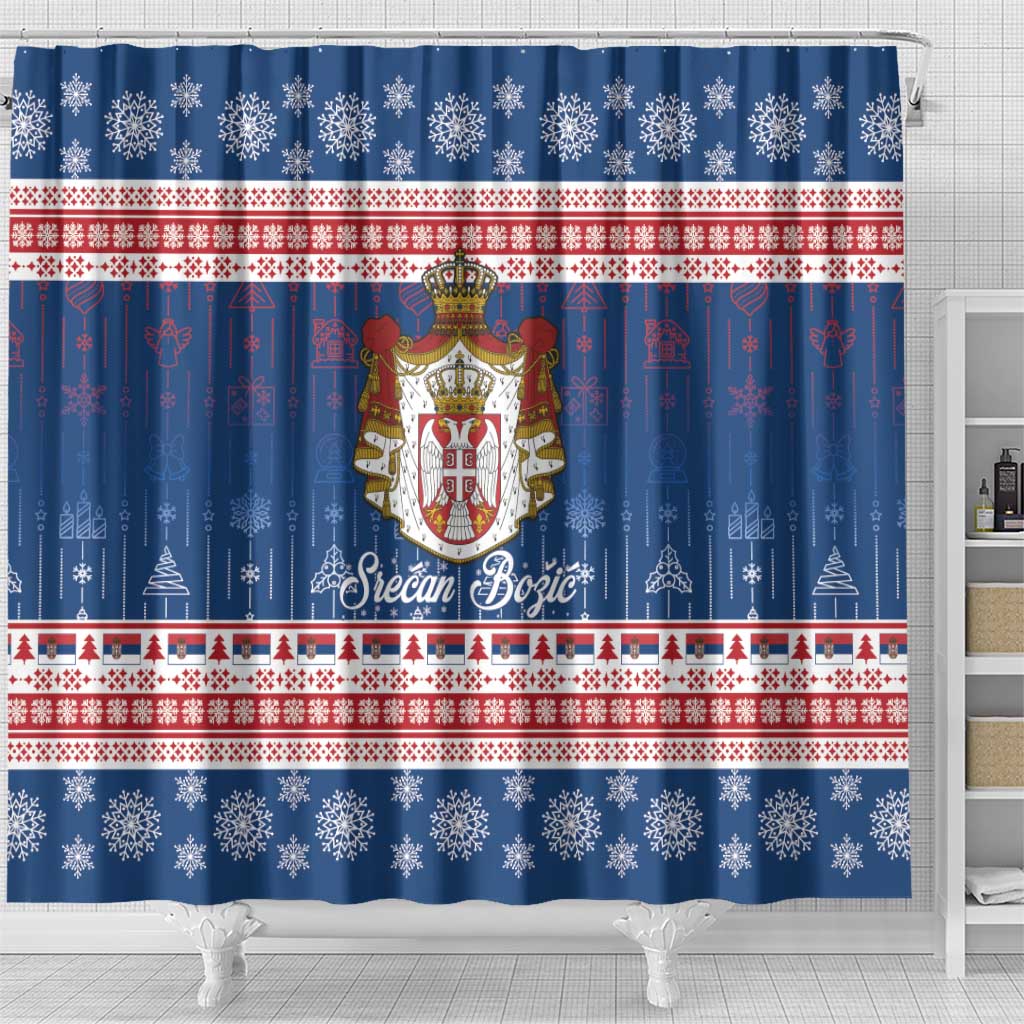 Serbia Christmas Shower Curtain Coat Of Arms Srecan Bozic - Wonder Print Shop