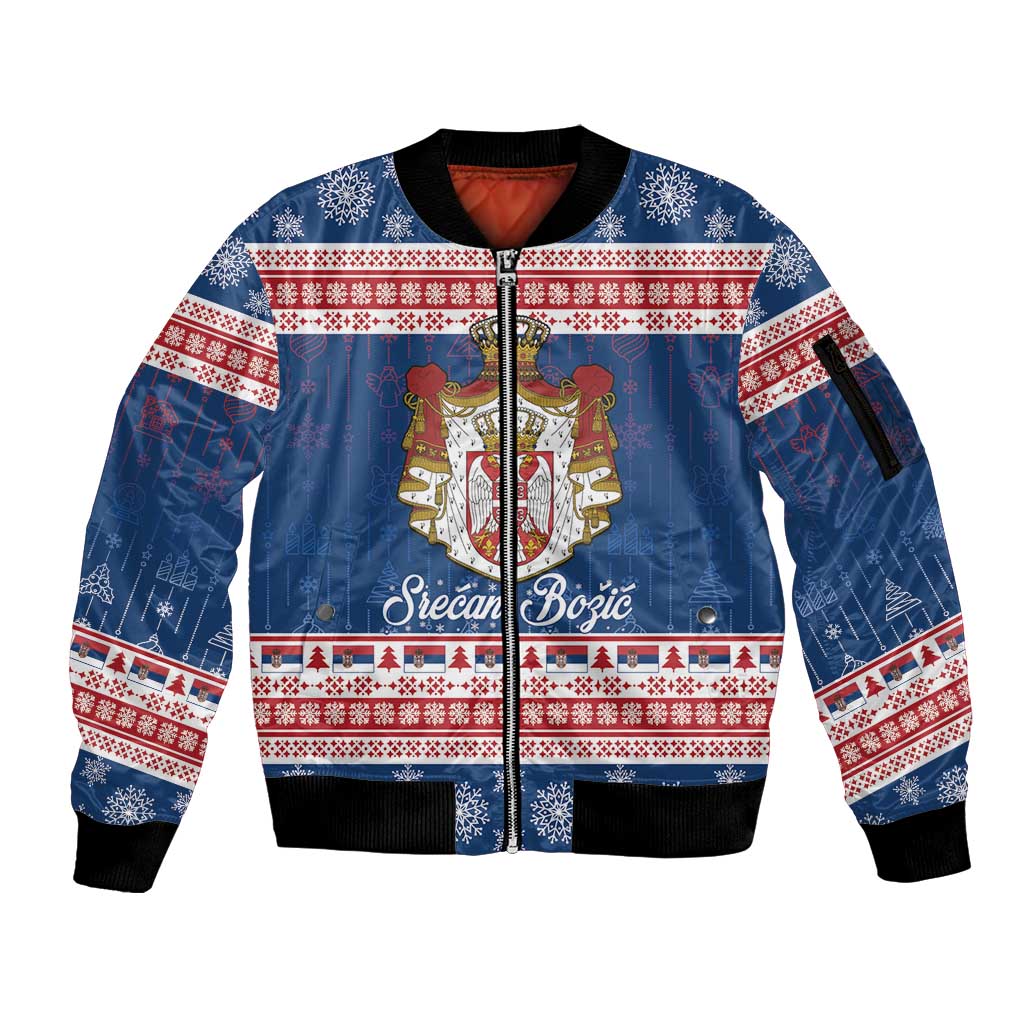 Serbia Christmas Sleeve Zip Bomber Jacket Coat Of Arms Srecan Bozic - Wonder Print Shop