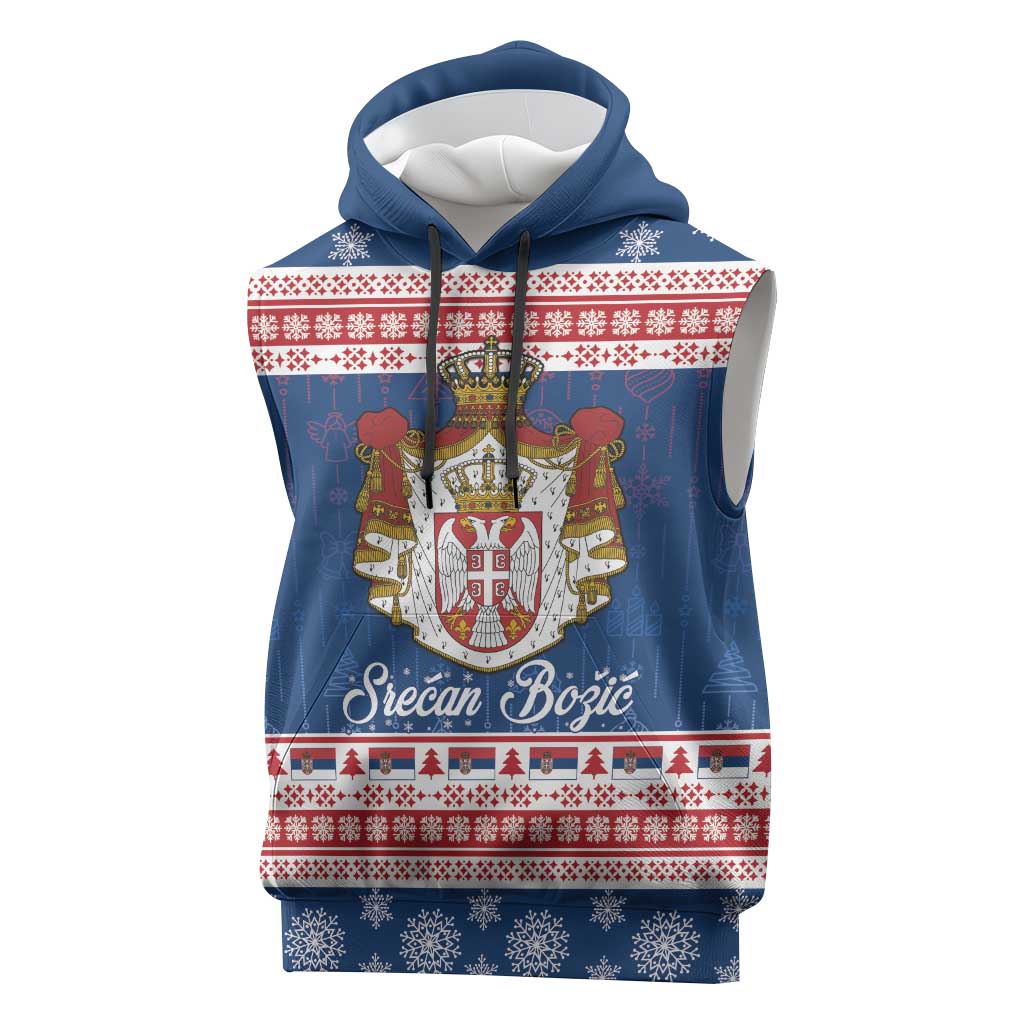 Serbia Christmas Sleeveless Hoodie Coat Of Arms Srecan Bozic - Wonder Print Shop