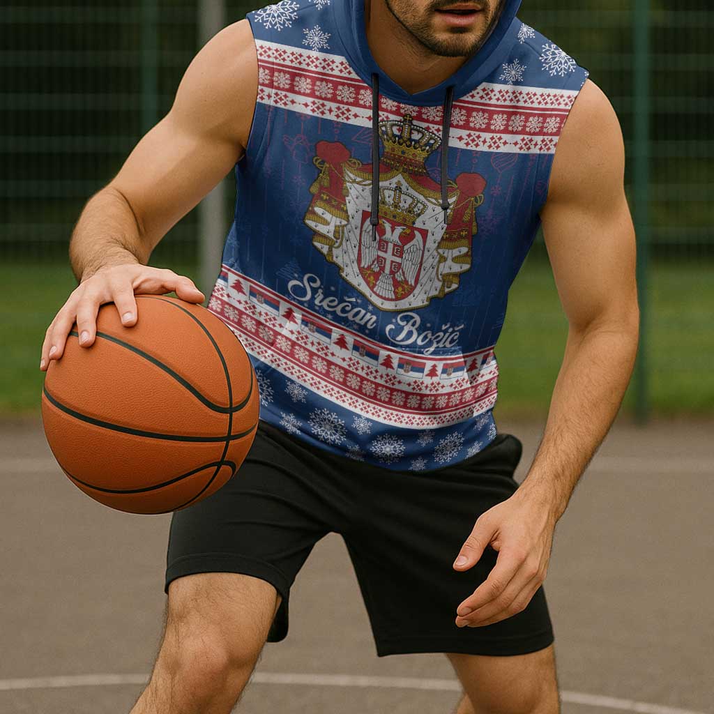 Serbia Christmas Sleeveless Hoodie Coat Of Arms Srecan Bozic - Wonder Print Shop