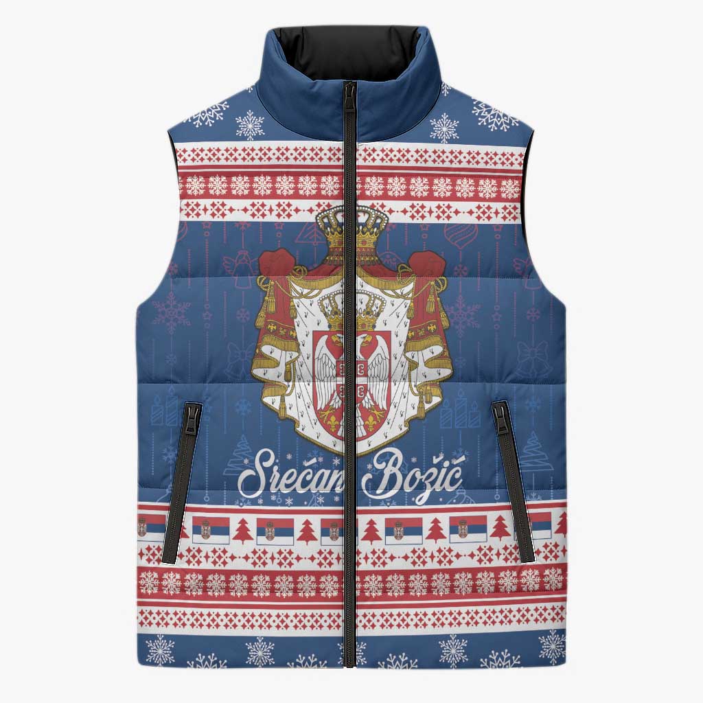 Serbia Christmas Sleeveless Puffer Jacket Coat Of Arms Srecan Bozic - Wonder Print Shop