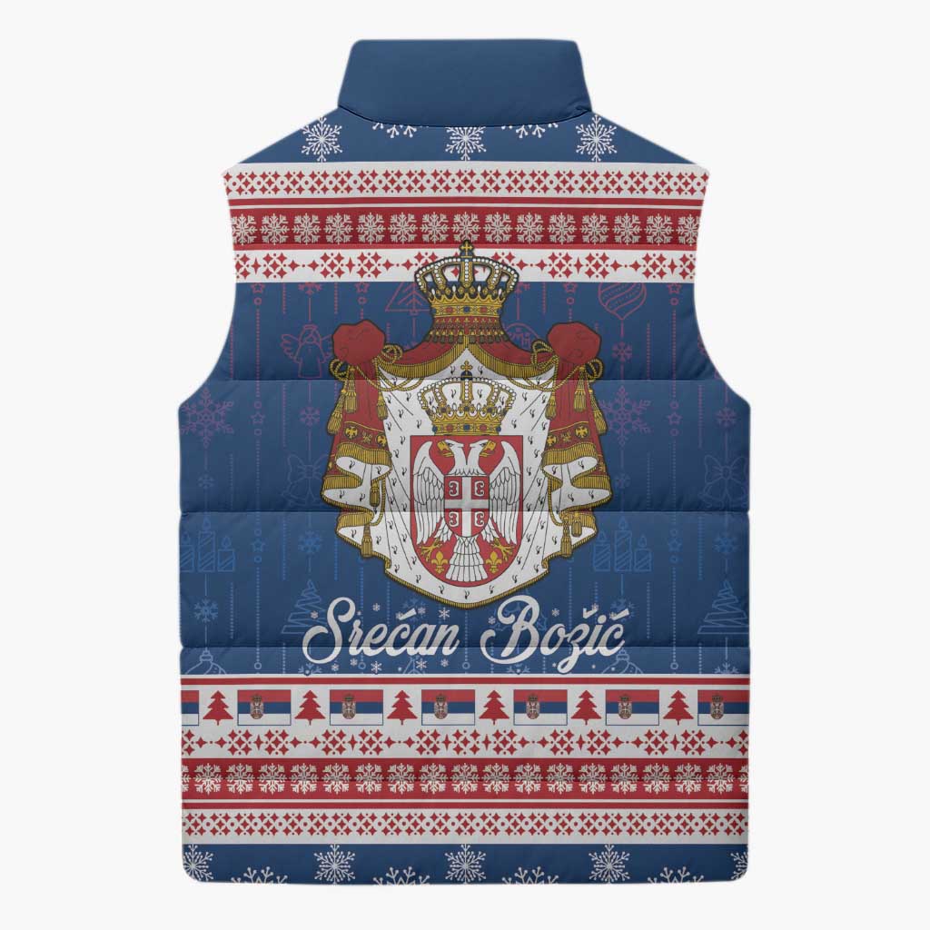 Serbia Christmas Sleeveless Puffer Jacket Coat Of Arms Srecan Bozic - Wonder Print Shop