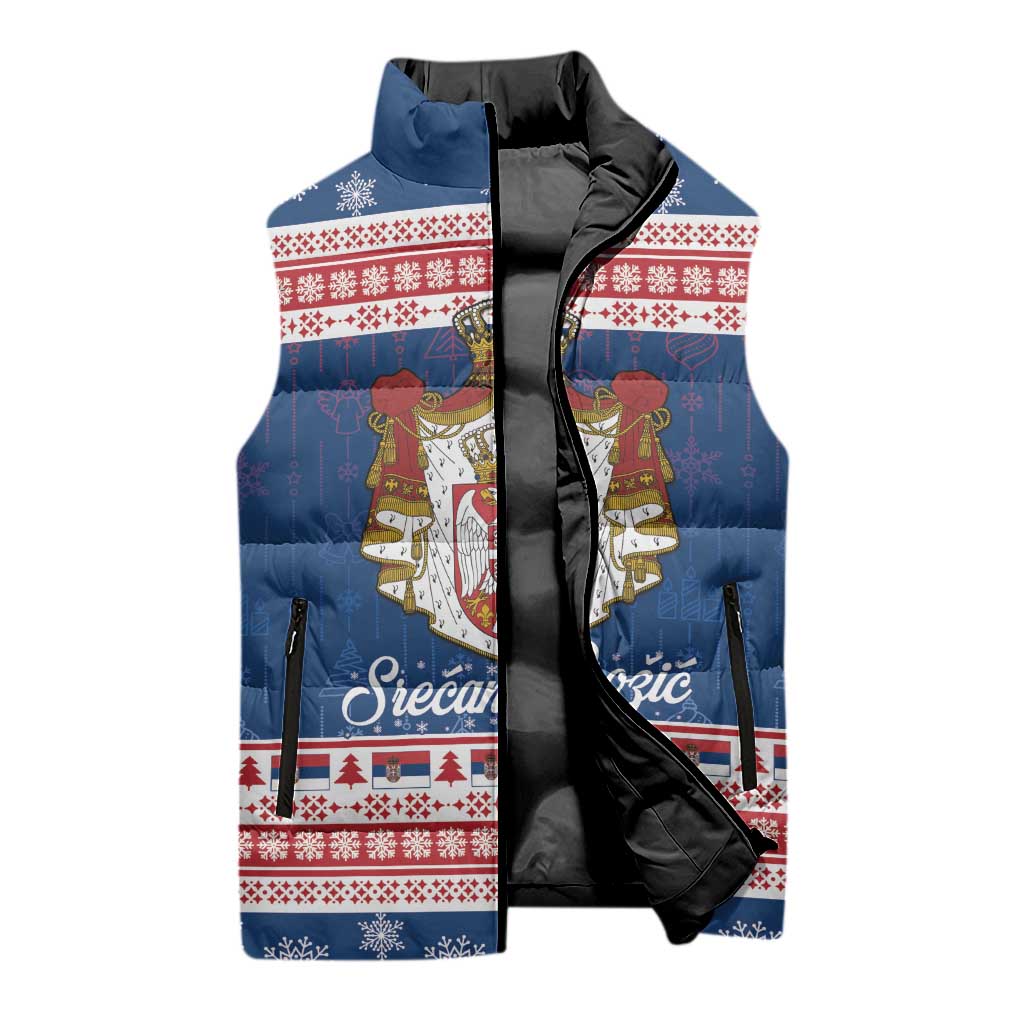 Serbia Christmas Sleeveless Puffer Jacket Coat Of Arms Srecan Bozic - Wonder Print Shop