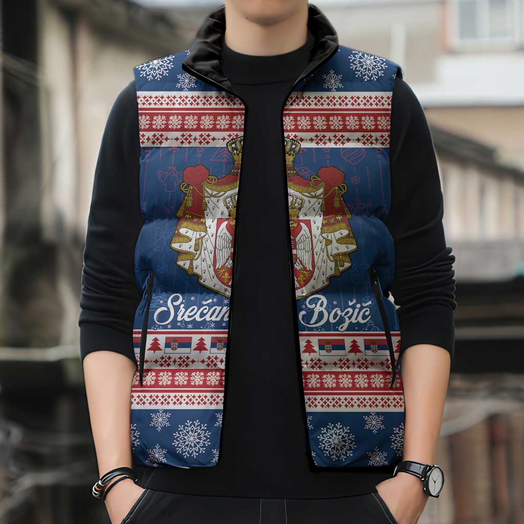 Serbia Christmas Sleeveless Puffer Jacket Coat Of Arms Srecan Bozic - Wonder Print Shop