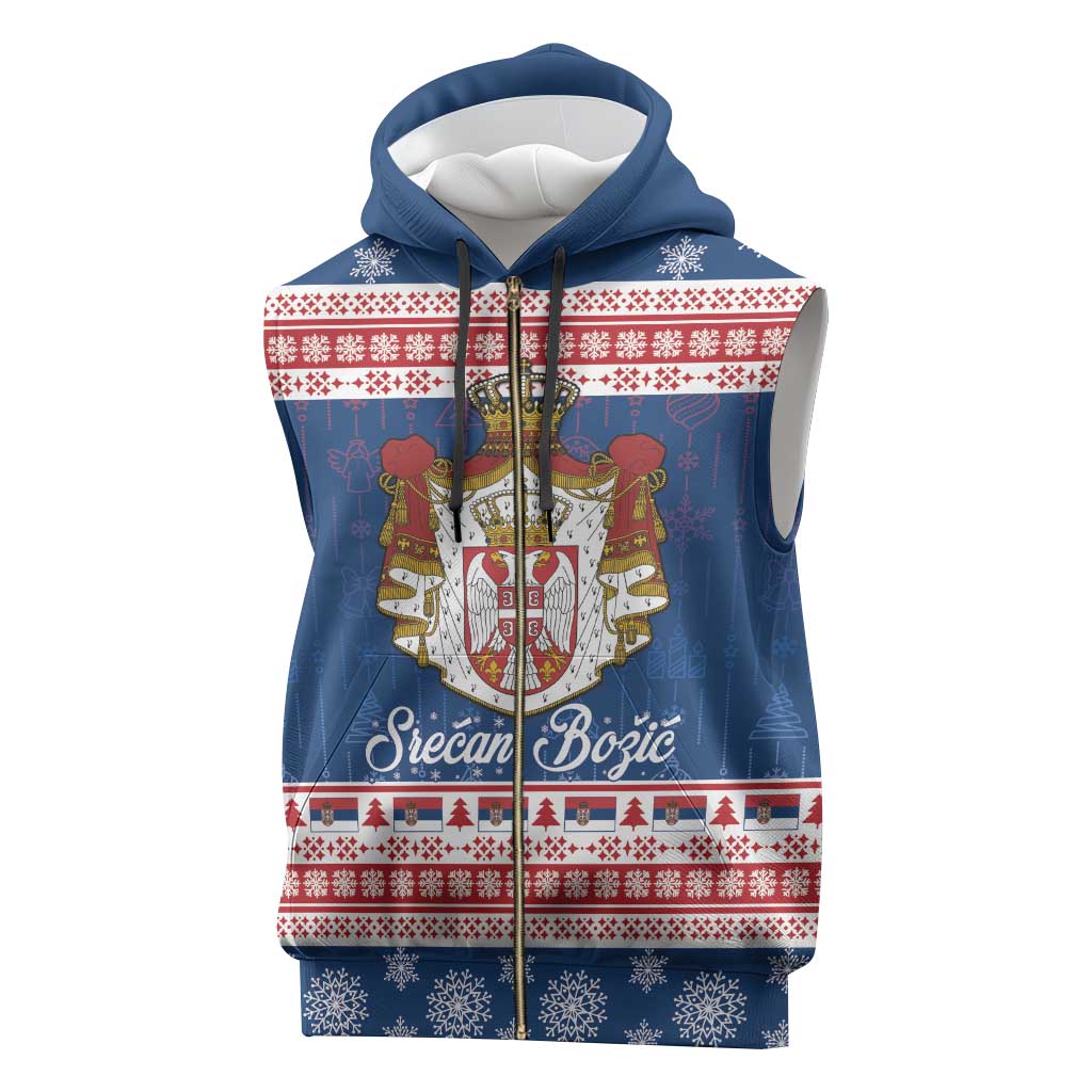 Serbia Christmas Sleeveless Zip Hoodie Coat Of Arms Srecan Bozic - Wonder Print Shop