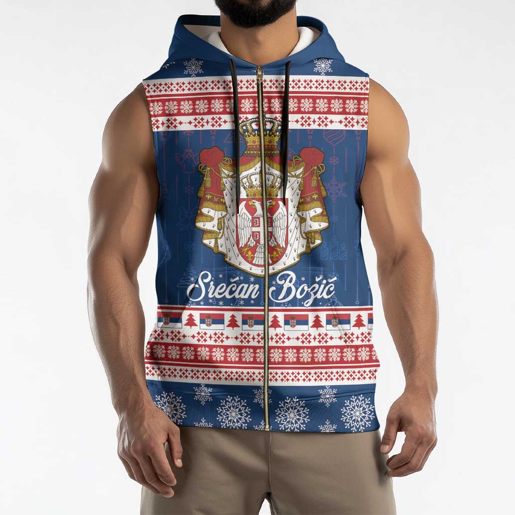 Serbia Christmas Sleeveless Zip Hoodie Coat Of Arms Srecan Bozic - Wonder Print Shop