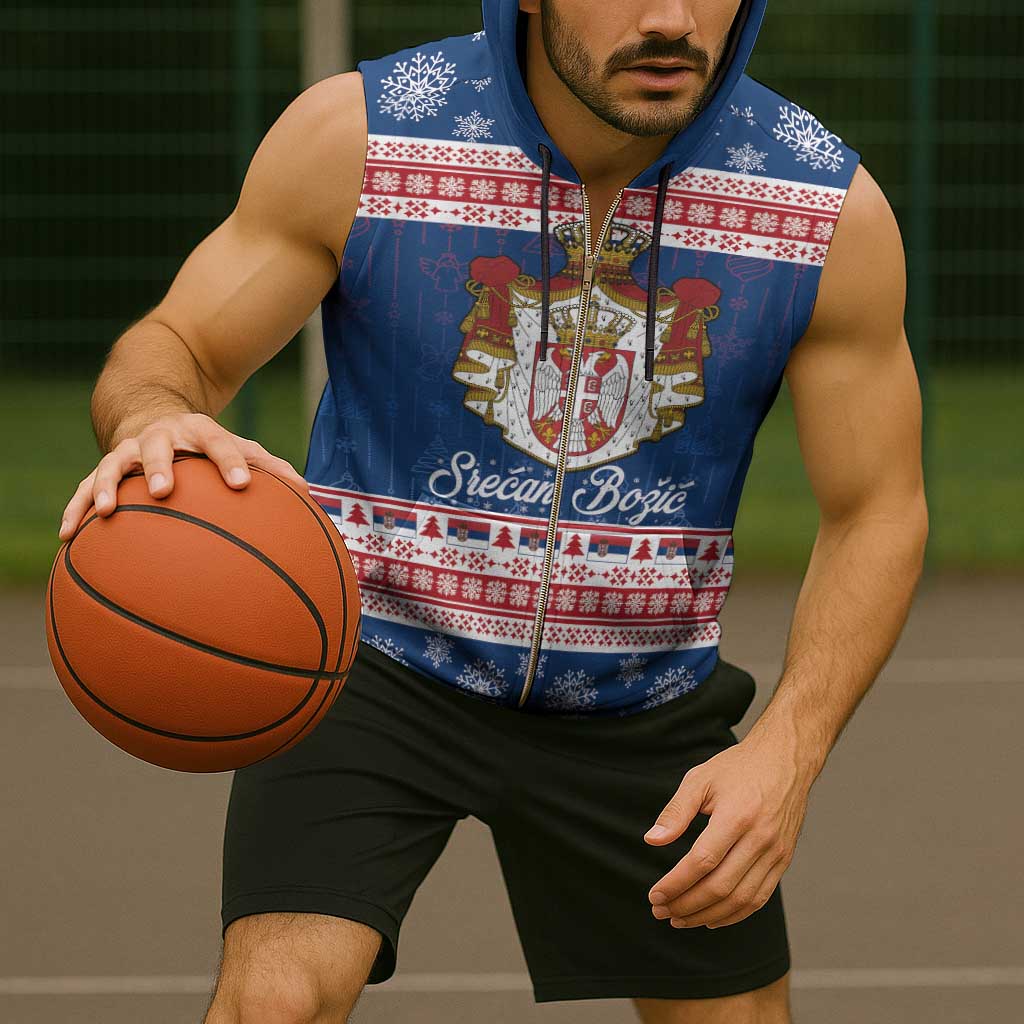 Serbia Christmas Sleeveless Zip Hoodie Coat Of Arms Srecan Bozic - Wonder Print Shop