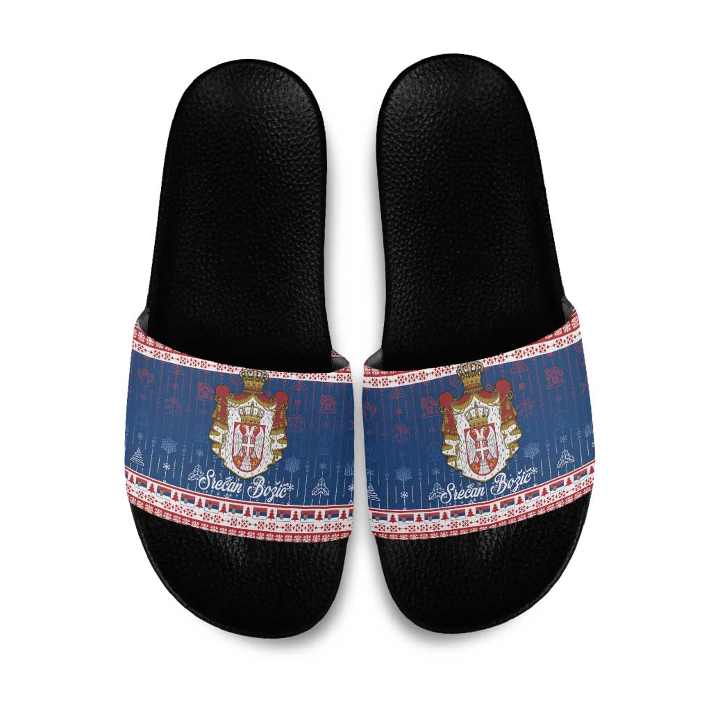 Serbia Christmas Slide Sandals Coat Of Arms Srecan Bozic - Wonder Print Shop