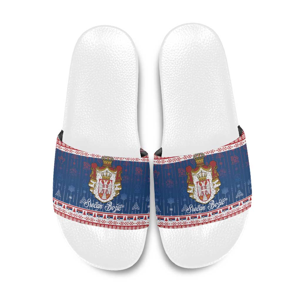 Serbia Christmas Slide Sandals Coat Of Arms Srecan Bozic - Wonder Print Shop