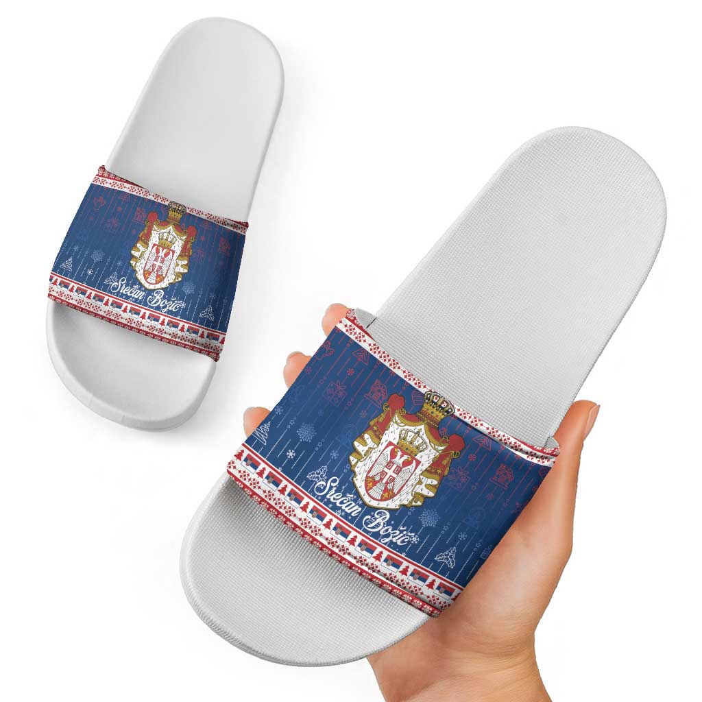 Serbia Christmas Slide Sandals Coat Of Arms Srecan Bozic - Wonder Print Shop