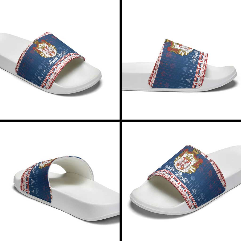 Serbia Christmas Slide Sandals Coat Of Arms Srecan Bozic - Wonder Print Shop