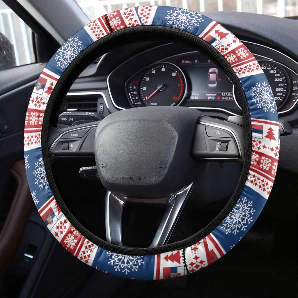 Serbia Christmas Steering Wheel Cover Coat Of Arms Srecan Bozic - Wonder Print Shop