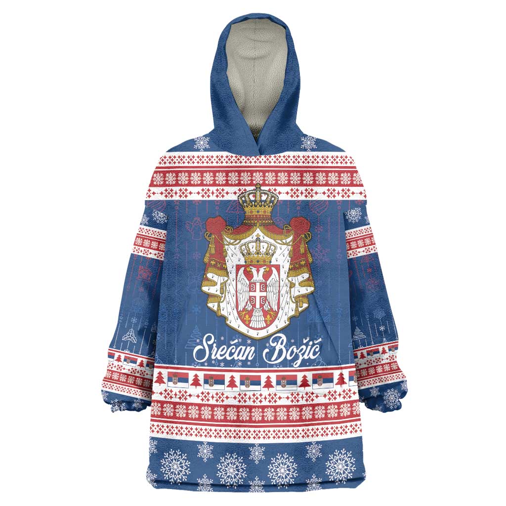 Serbia Christmas Wearable Blanket Hoodie Coat Of Arms Srecan Bozic - Wonder Print Shop
