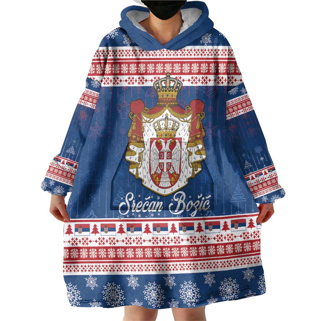 Serbia Christmas Wearable Blanket Hoodie Coat Of Arms Srecan Bozic - Wonder Print Shop