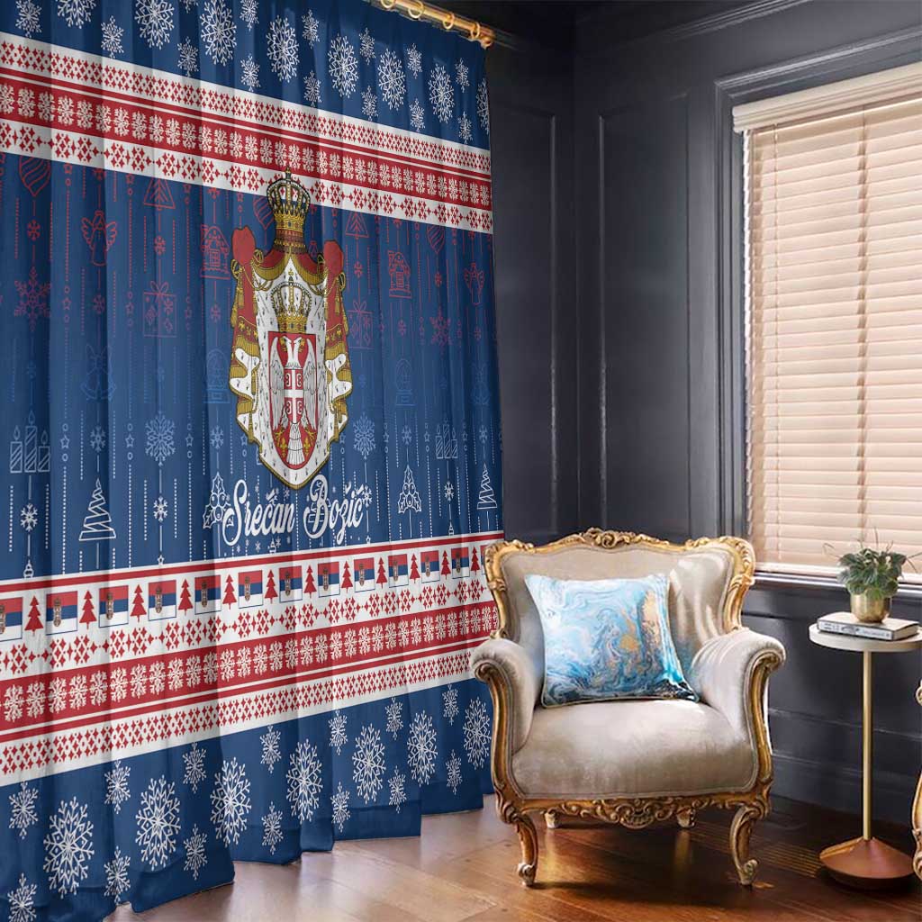 Serbia Christmas Window Curtain Coat Of Arms Srecan Bozic - Wonder Print Shop