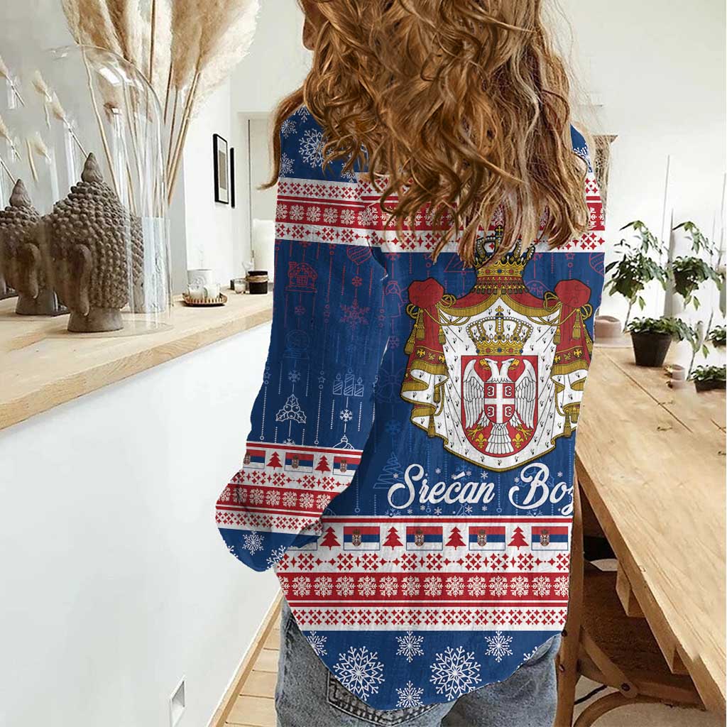 Serbia Christmas Women Casual Shirt Coat Of Arms Srecan Bozic - Wonder Print Shop