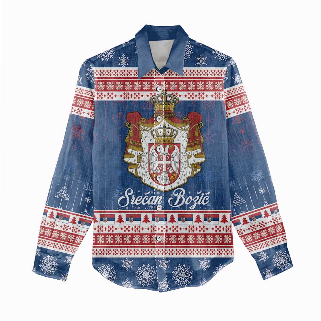Serbia Christmas Women Casual Shirt Coat Of Arms Srecan Bozic - Wonder Print Shop