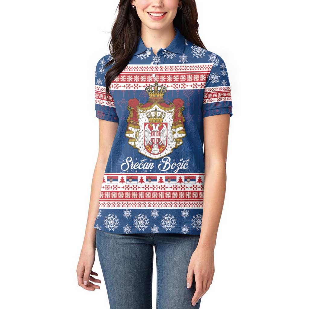 Serbia Christmas Women Polo Shirt Coat Of Arms Srecan Bozic - Wonder Print Shop