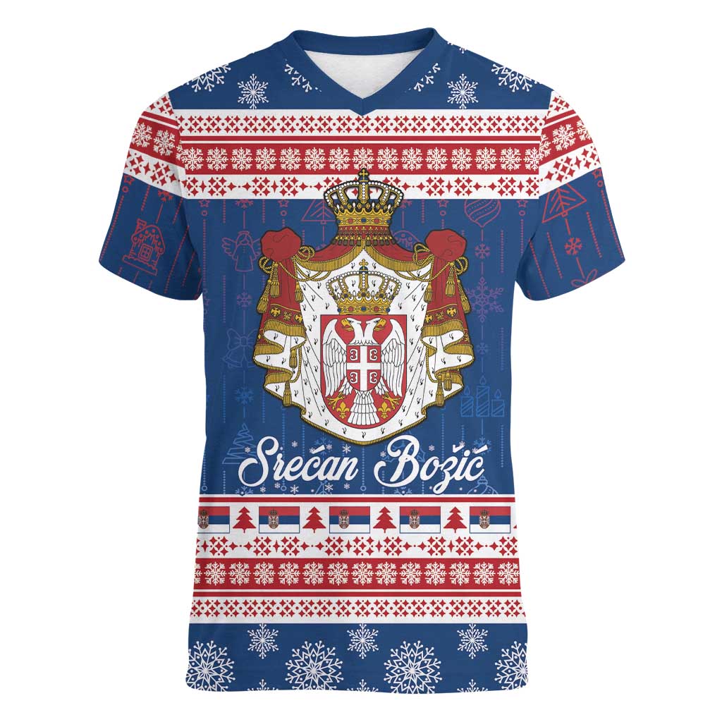 Serbia Christmas Women V-Neck T-Shirt Coat Of Arms Srecan Bozic - Wonder Print Shop