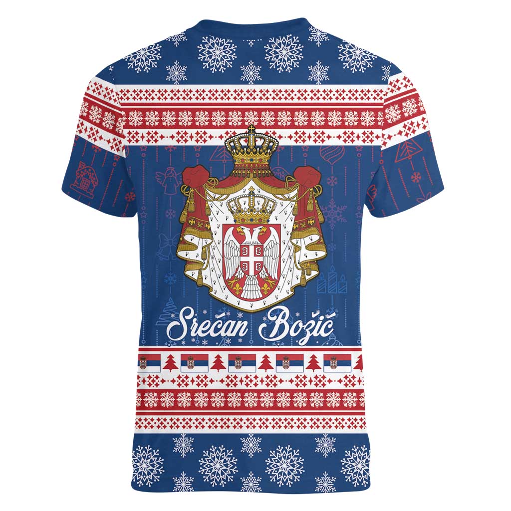 Serbia Christmas Women V-Neck T-Shirt Coat Of Arms Srecan Bozic - Wonder Print Shop