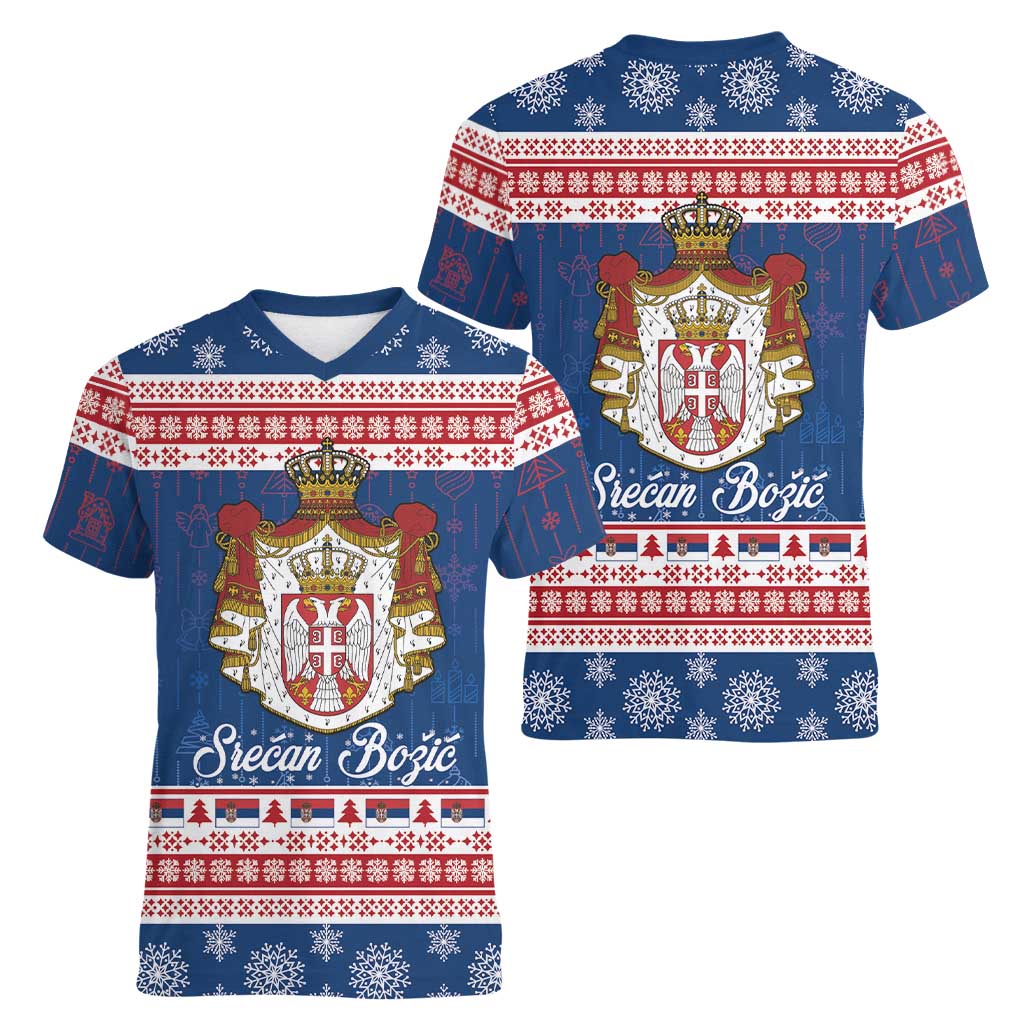 Serbia Christmas Women V-Neck T-Shirt Coat Of Arms Srecan Bozic - Wonder Print Shop