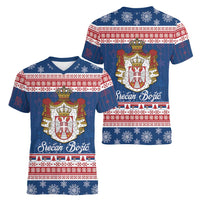 Serbia Christmas Women V-Neck T-Shirt Coat Of Arms Srecan Bozic - Wonder Print Shop