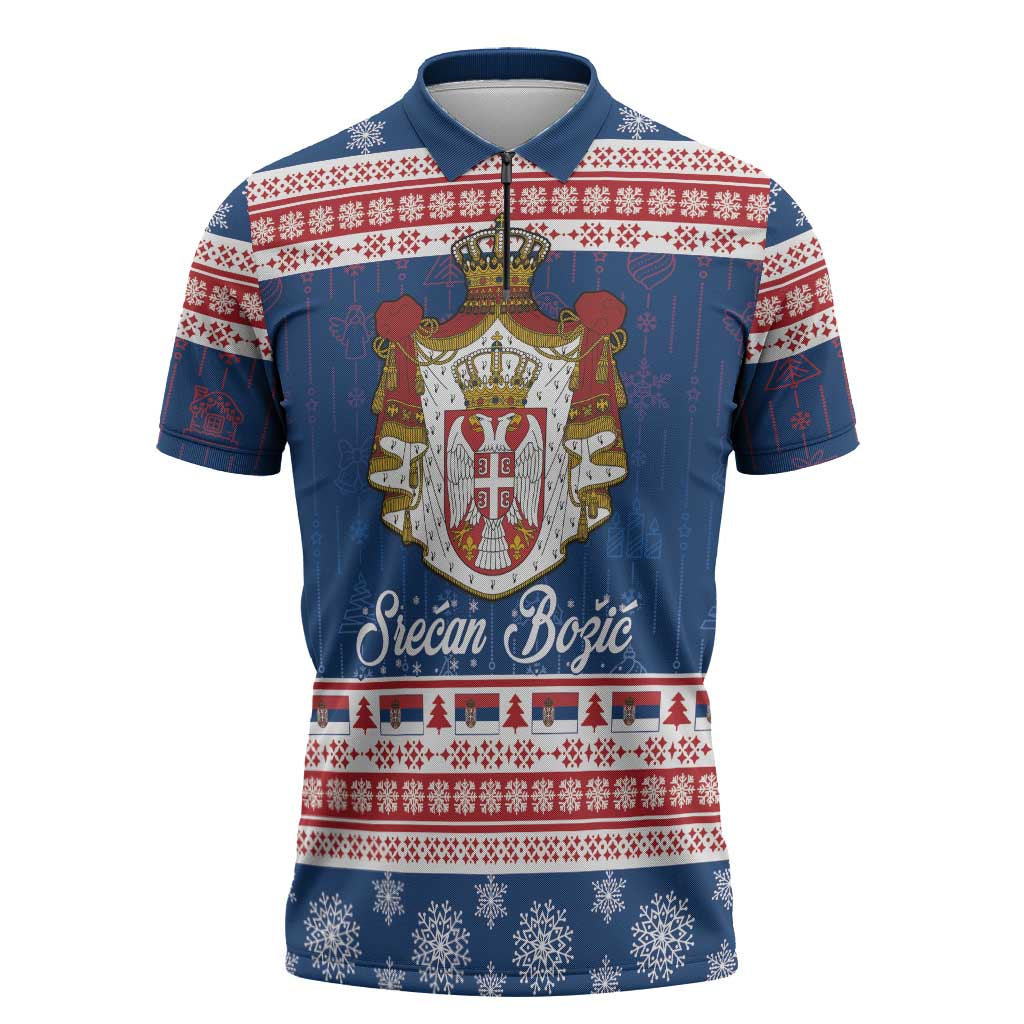 Serbia Christmas Zipper Polo Shirt Coat Of Arms Srecan Bozic - Wonder Print Shop