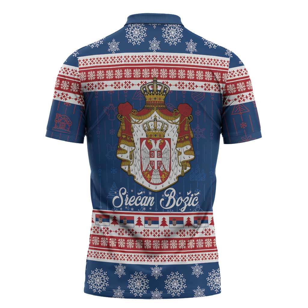 Serbia Christmas Zipper Polo Shirt Coat Of Arms Srecan Bozic - Wonder Print Shop