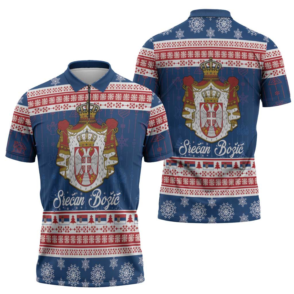 Serbia Christmas Zipper Polo Shirt Coat Of Arms Srecan Bozic - Wonder Print Shop