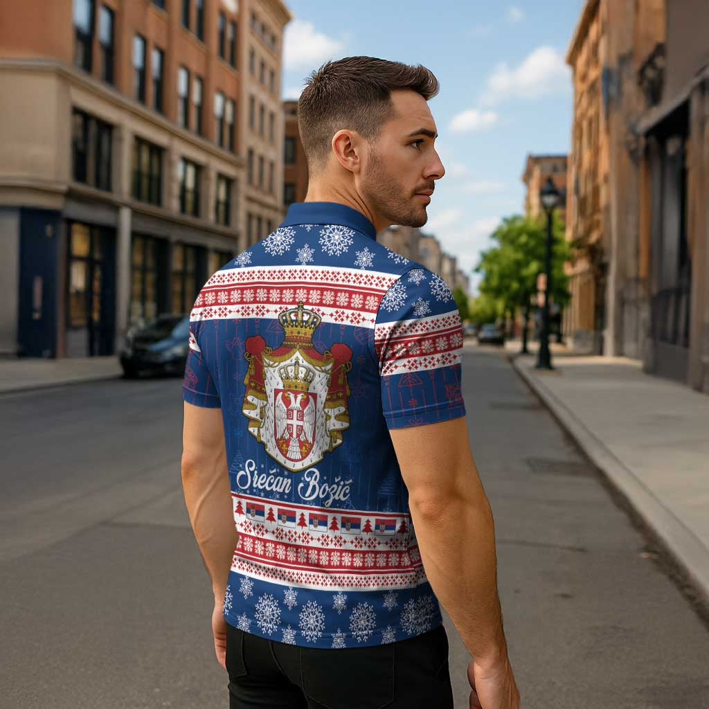 Serbia Christmas Zipper Polo Shirt Coat Of Arms Srecan Bozic - Wonder Print Shop