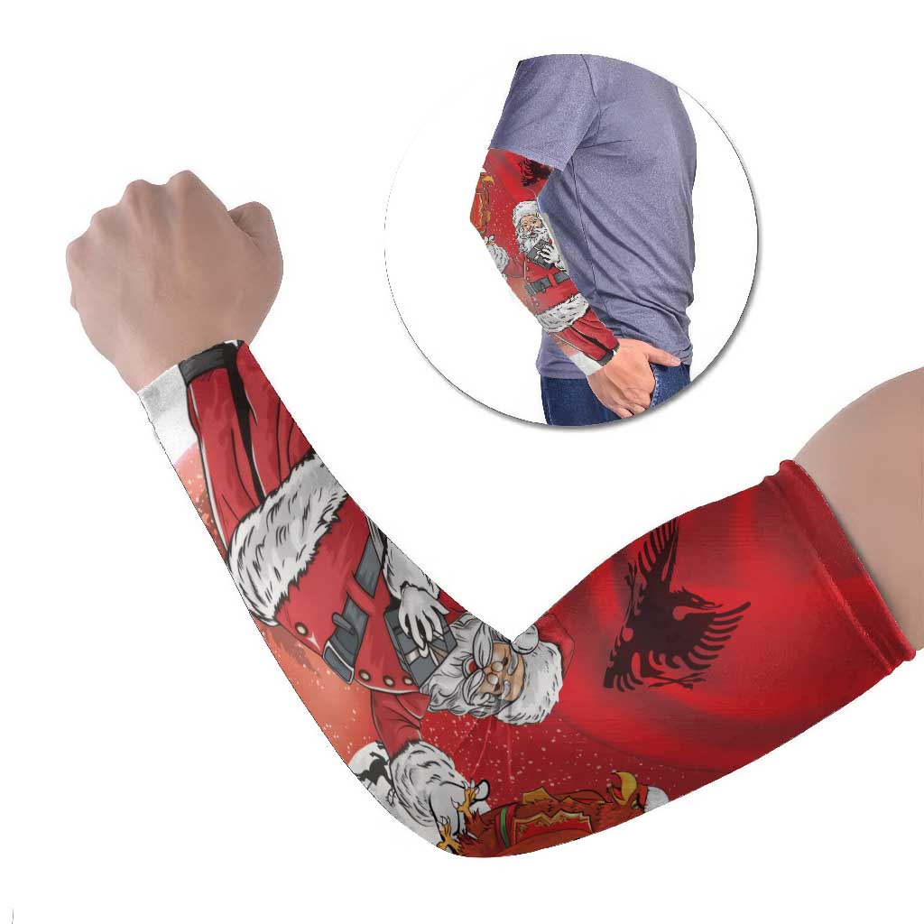 Albania Santa Christmas Arm Sleeves Christmas Albanian Eagle Flag Style - Wonder Print Shop