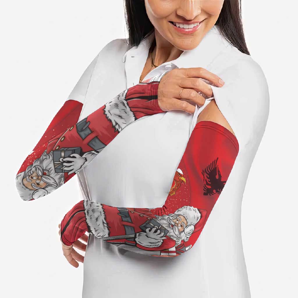 Albania Santa Christmas Arm Sleeves Christmas Albanian Eagle Flag Style - Wonder Print Shop