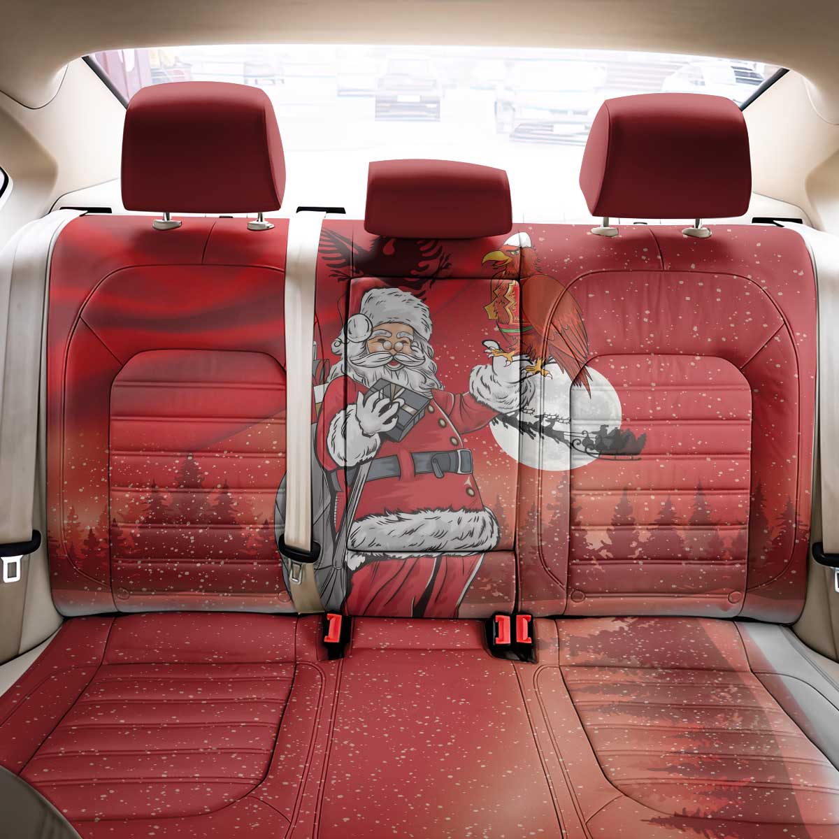 Albania Santa Christmas Back Car Seat Cover Christmas Albanian Eagle Flag Style - Wonder Print Shop