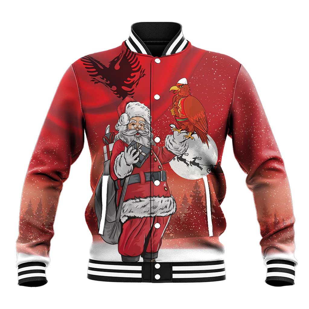 Albania Santa Christmas Baseball Jacket Christmas Albanian Eagle Flag Style - Wonder Print Shop